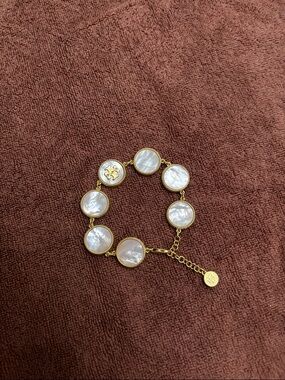 Tory Burch Gold-Tone Bracelet with Mother-of-Pearl Discs